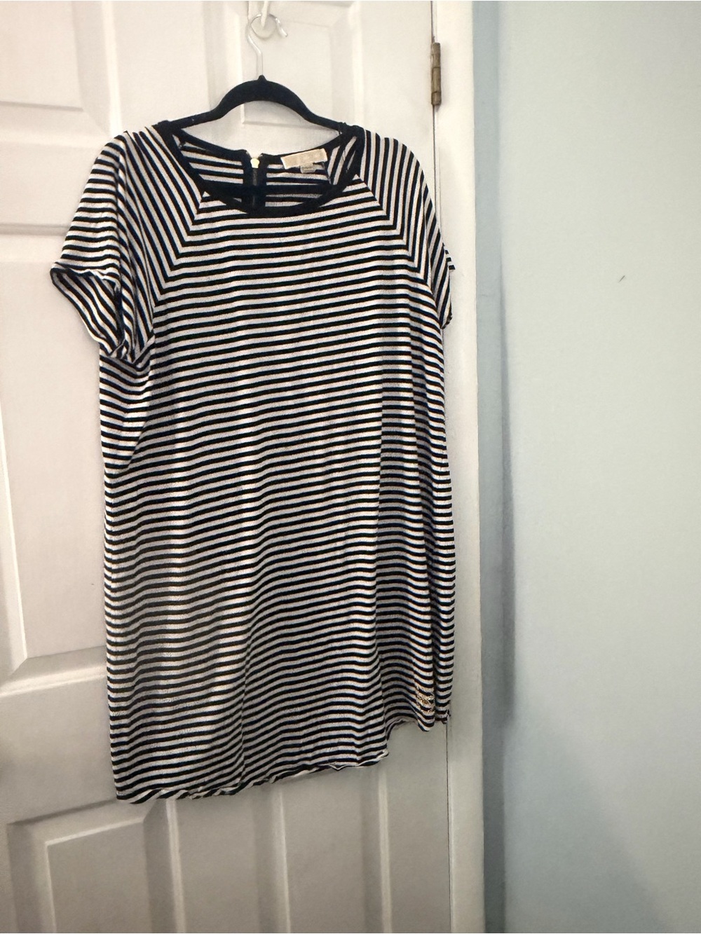 MICHAEL Michael Kors Black & White Striped Short Sleeve Midi Dress